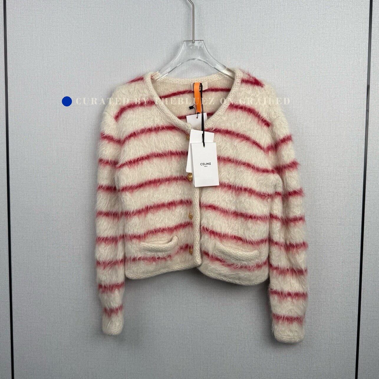 Celine Celine Mohair Red White Stripe Coat Size S / US 4 / IT 40 - 1 Thumbnail