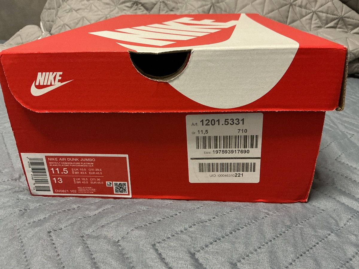 Nike Nike Air Dunk Jumbo - new with box - white/red - size 11.5 Size US 11.5 / EU 44-45 - 16 Thumbnail