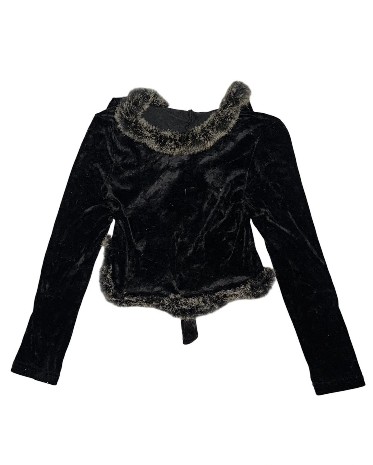 Japanese Brand ➕ Black velvet crop with fur trim Size S / US 4 / IT 40 - 4 Thumbnail