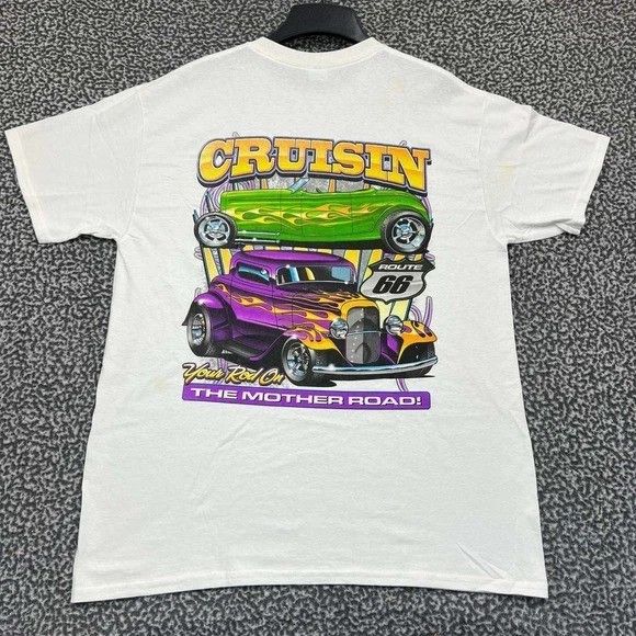 Gildan Vintage Cruisin Route 66 Shirt Men Large White Racing Gildan Size US L / EU 52-54 / 3 - 1 Thumbnail