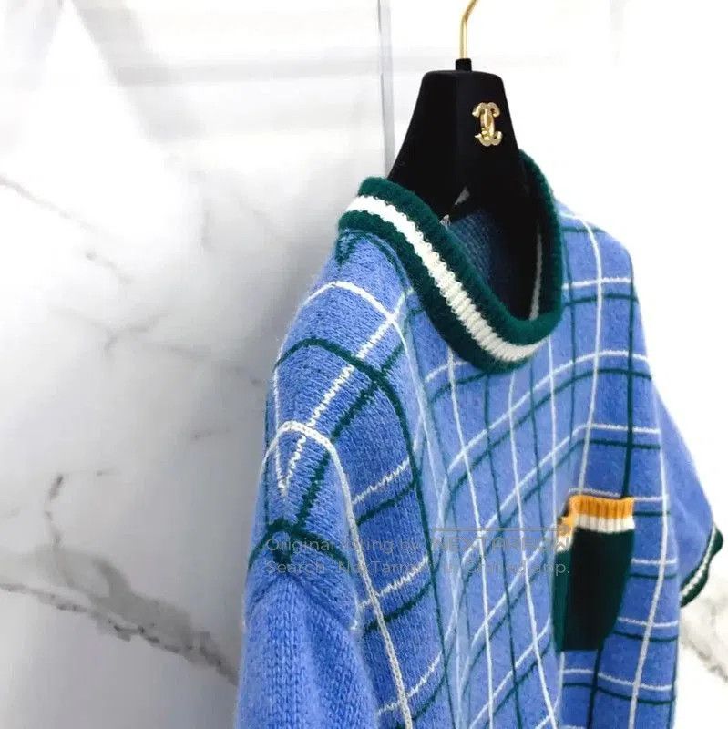 Miu Miu Miu Miu Blue Wool Check Short Sleeve T-Shirt . Size L / US 10 / IT 46 - 6 Thumbnail