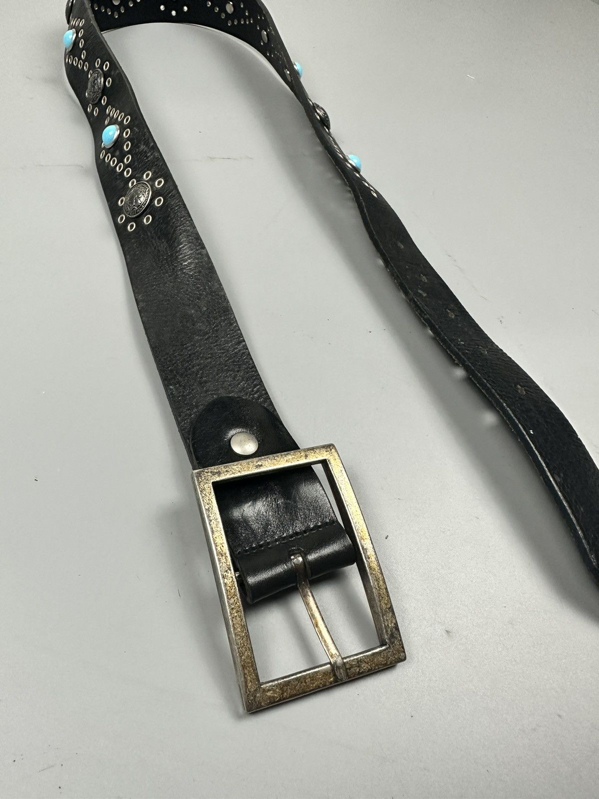 Handmade HTC Inspired Black Leather Stud and Turquoise Stone Belts Size 34 - 6 Thumbnail