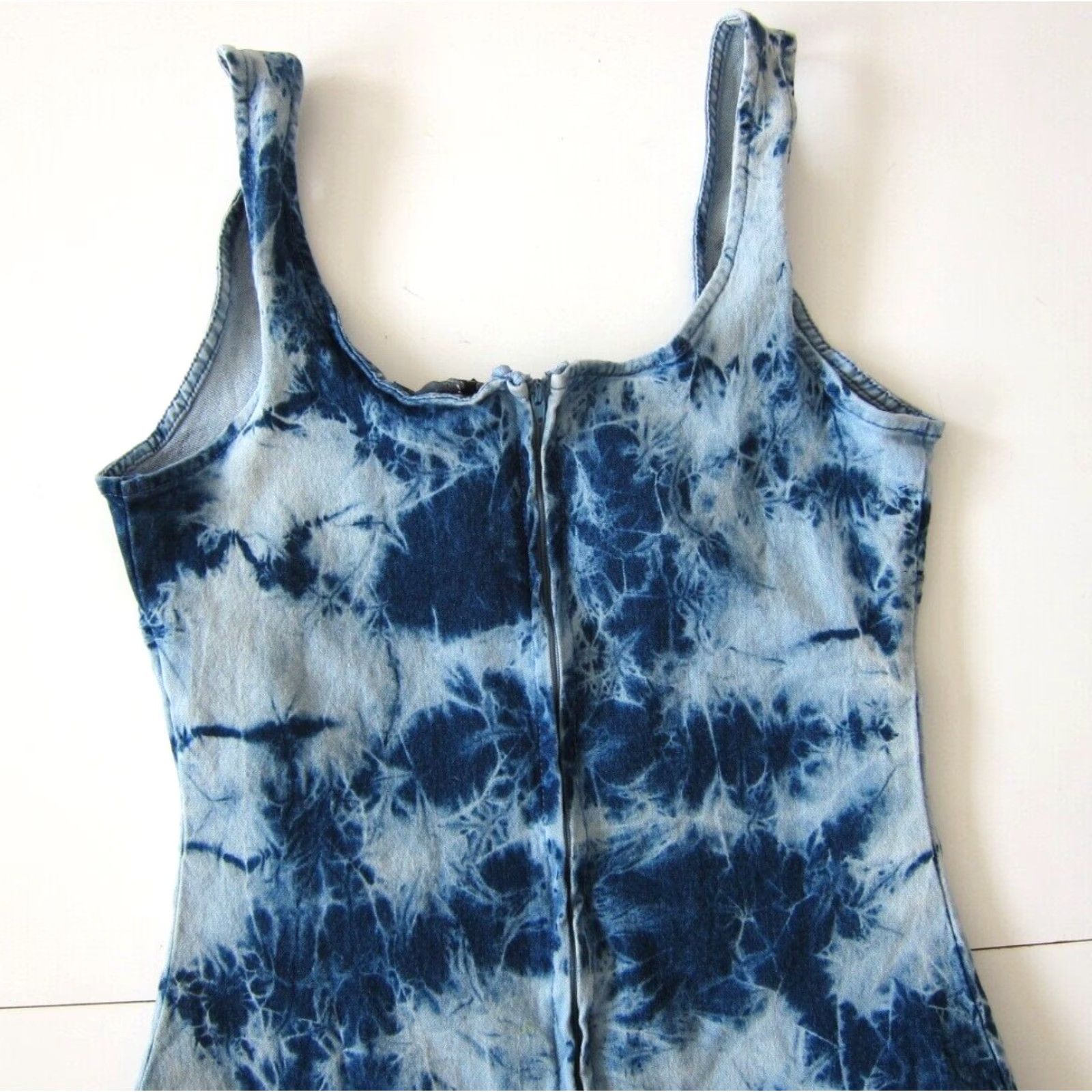 Vintage Derek Heart Blue Tie Dye Cotton Stretch Denim Tank Dress S Size 28" / US 6 / IT 42 - 5 Thumbnail