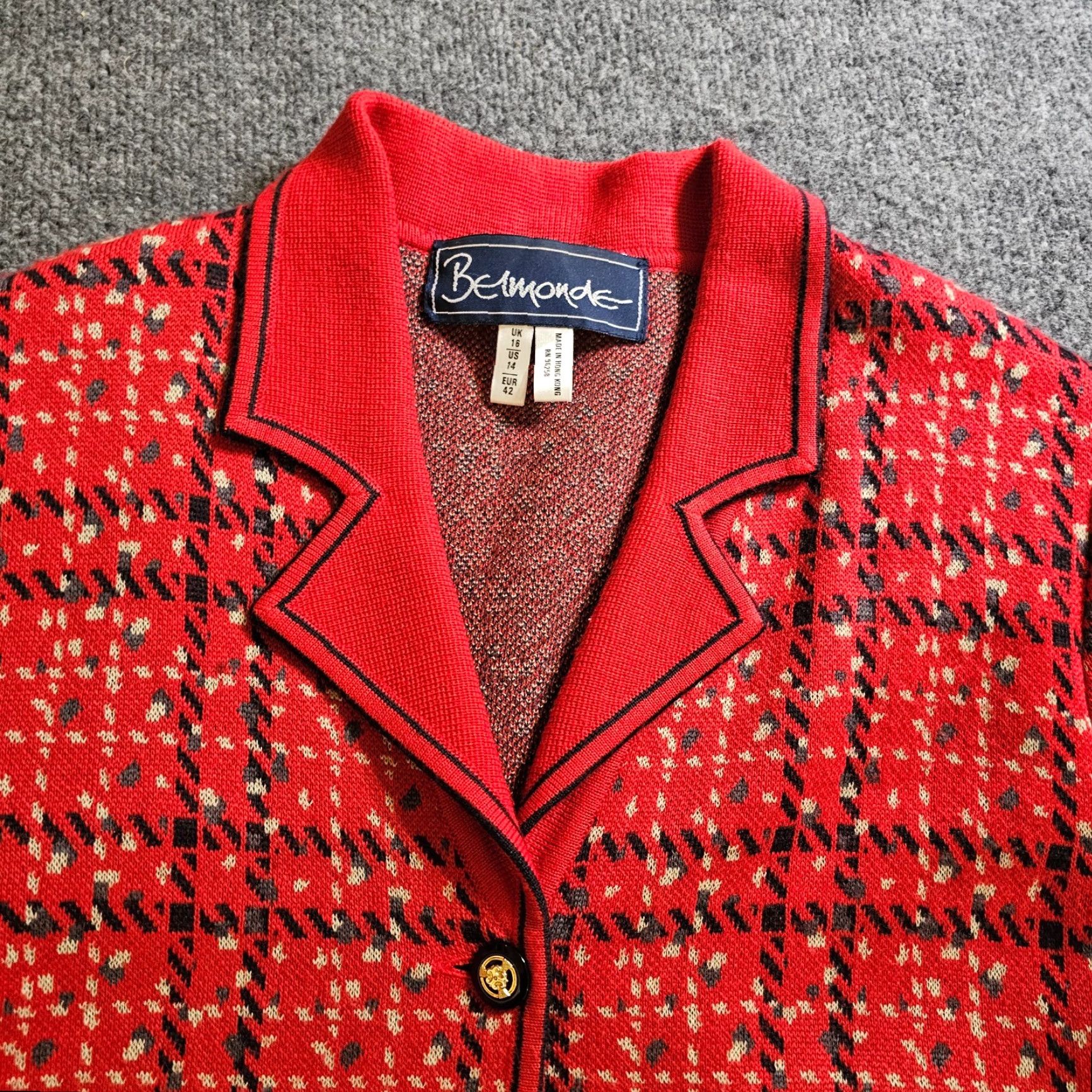 Vintage VINTAGE Belmonde Cardigan Sweater Womens 14 Red Plaid Gold Button Classic Preppy Size XL / US 12-14 / IT 48-50 - 2 Thumbnail
