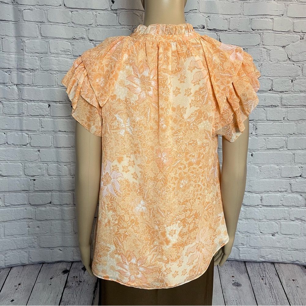 House of Harlow NWT New House of Harlow 1960 Orange Flutter Sleeve Blouse T Size XS / US 0-2 / IT 36-38 - 4 Thumbnail