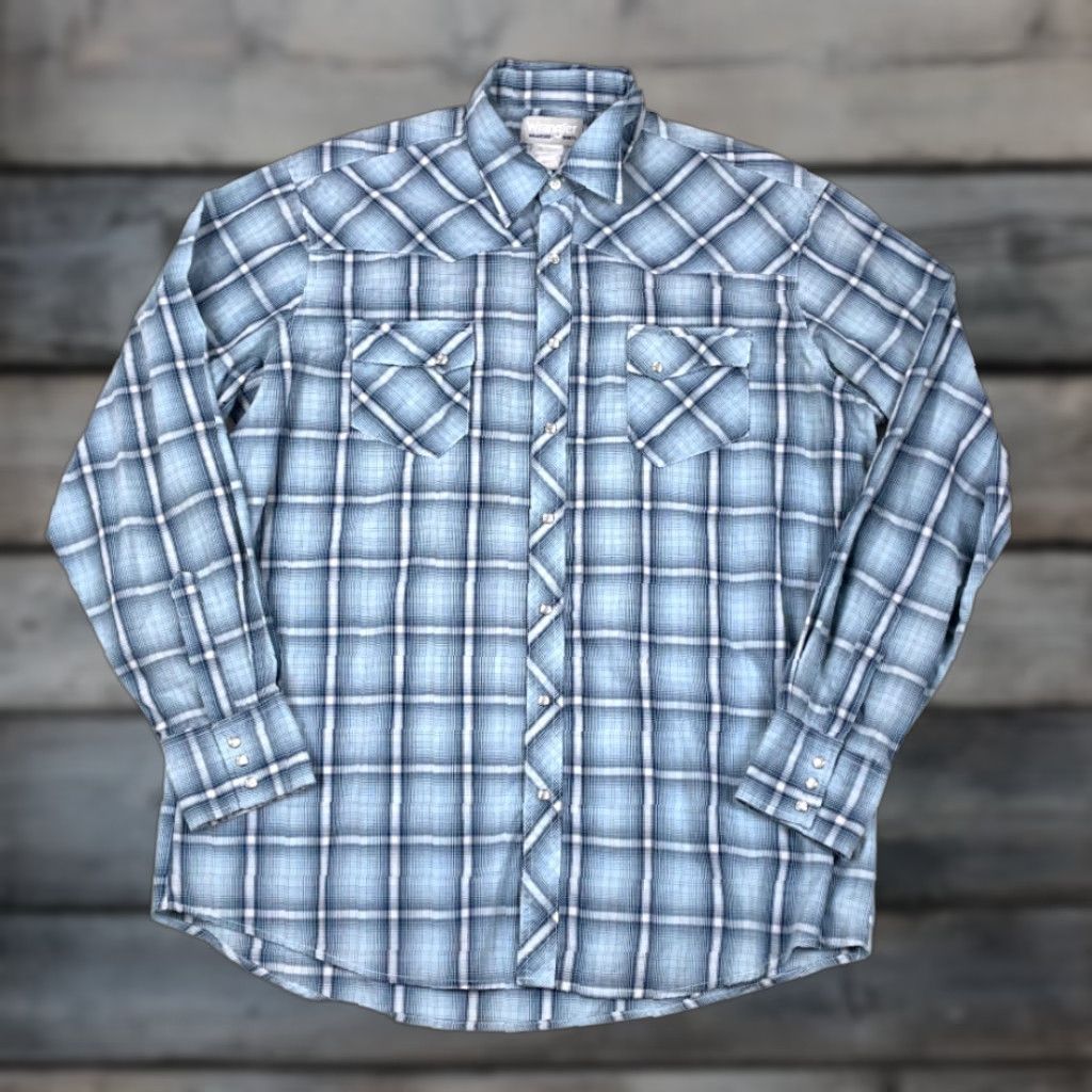 Wrangler VINTAGE Wrangler Wrancher Western Shirt Men 2XL Blue Plaid Pearl Snap Long Sleeve Button-Up Cowboy Regular Fit Casual Workwear Mens Size US XXL / EU 58 / 5 - 1 Thumbnail