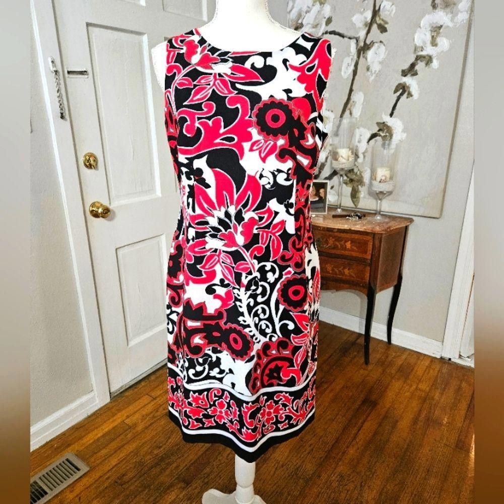 Designer Perceptions Vibrant Floral Print Shift Dress Size L / US 10 / IT 46 - 1 Thumbnail