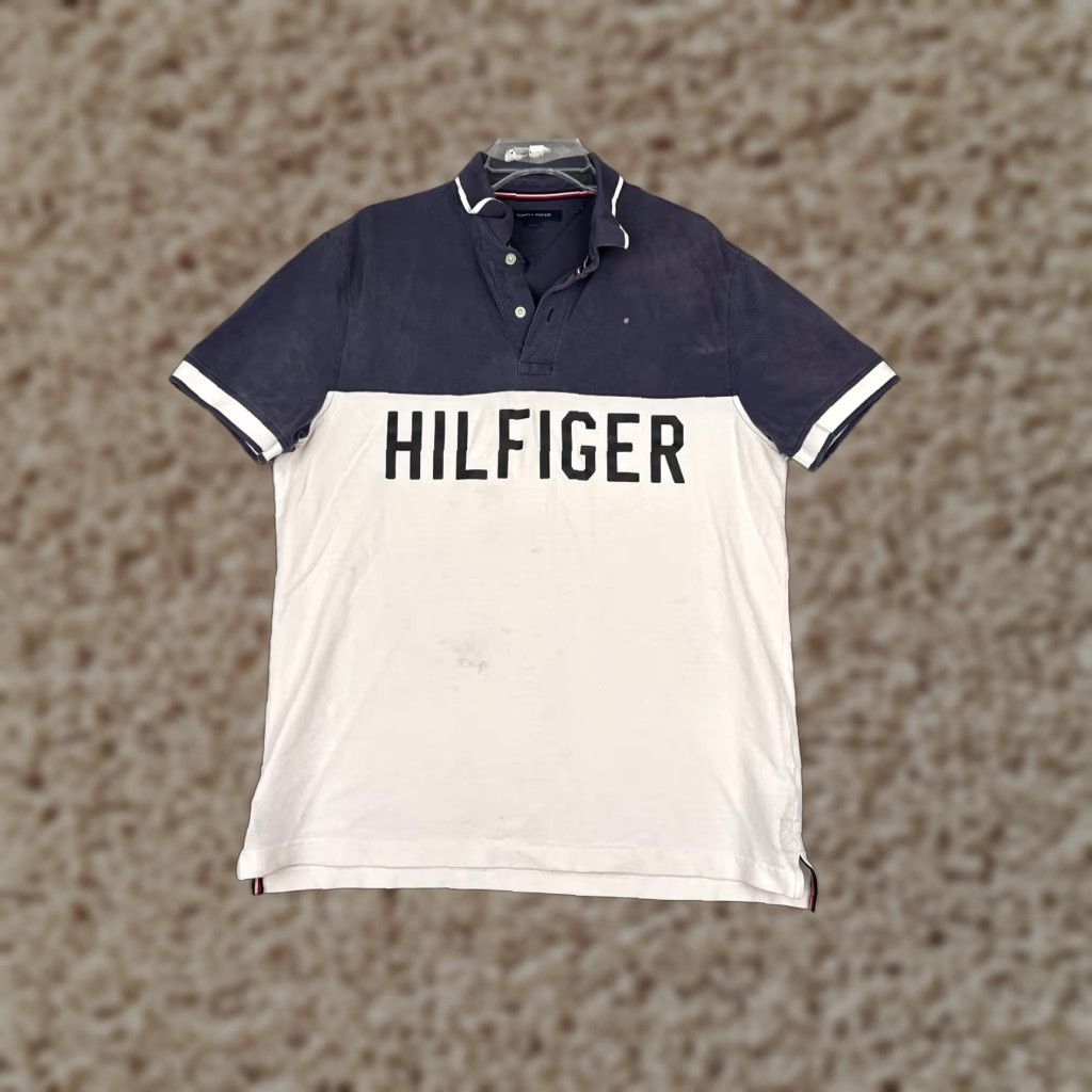 Tommy Hilfiger Tommy Hilfiger Polo Shirt Men Large Blue White Cotton Short Sleeve READ Size US L / EU 52-54 / 3 - 1 Thumbnail