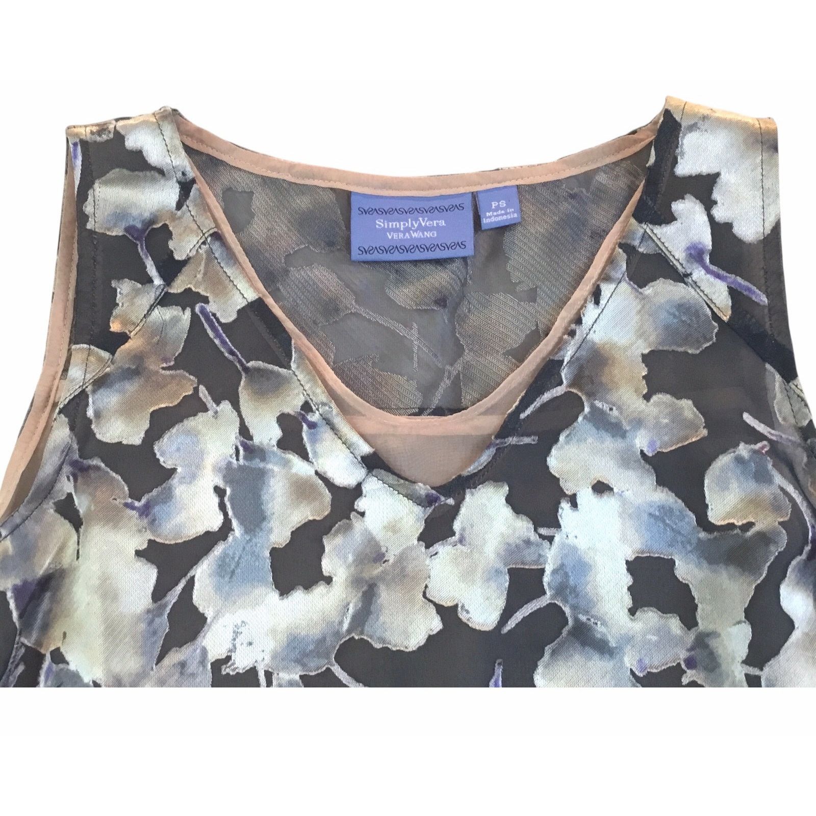 Vera Wang Vera Simply Vera Wang Top Black Tan Tiered Layer Floral PS Size S / US 4 / IT 40 - 4 Thumbnail