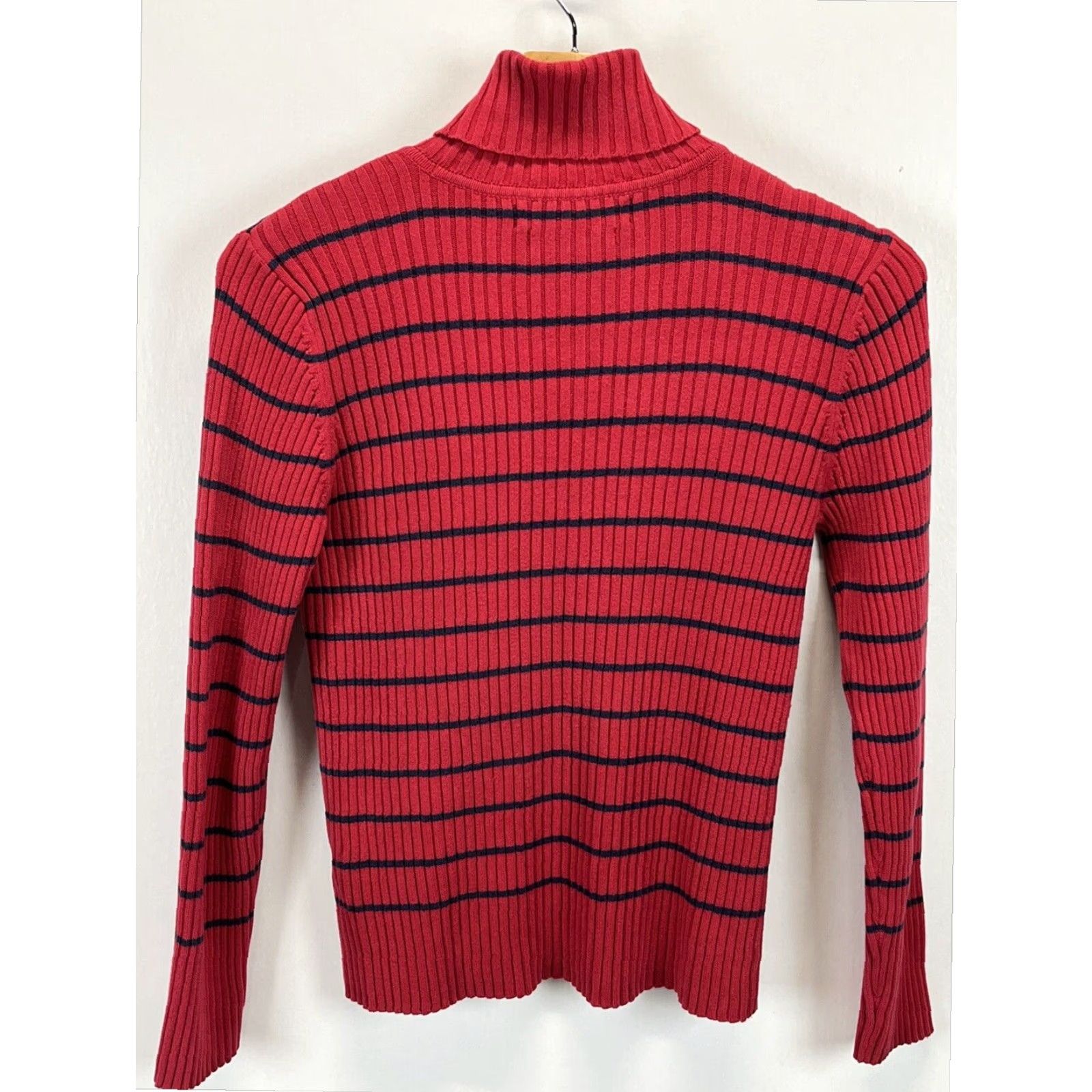 Tommy Hilfiger VINTAGE Tommy Hilfiger Sweater Long Sleeve Turtleneck Striped Red Womens Large 90s Size L / US 10 / IT 46 - 2 Thumbnail