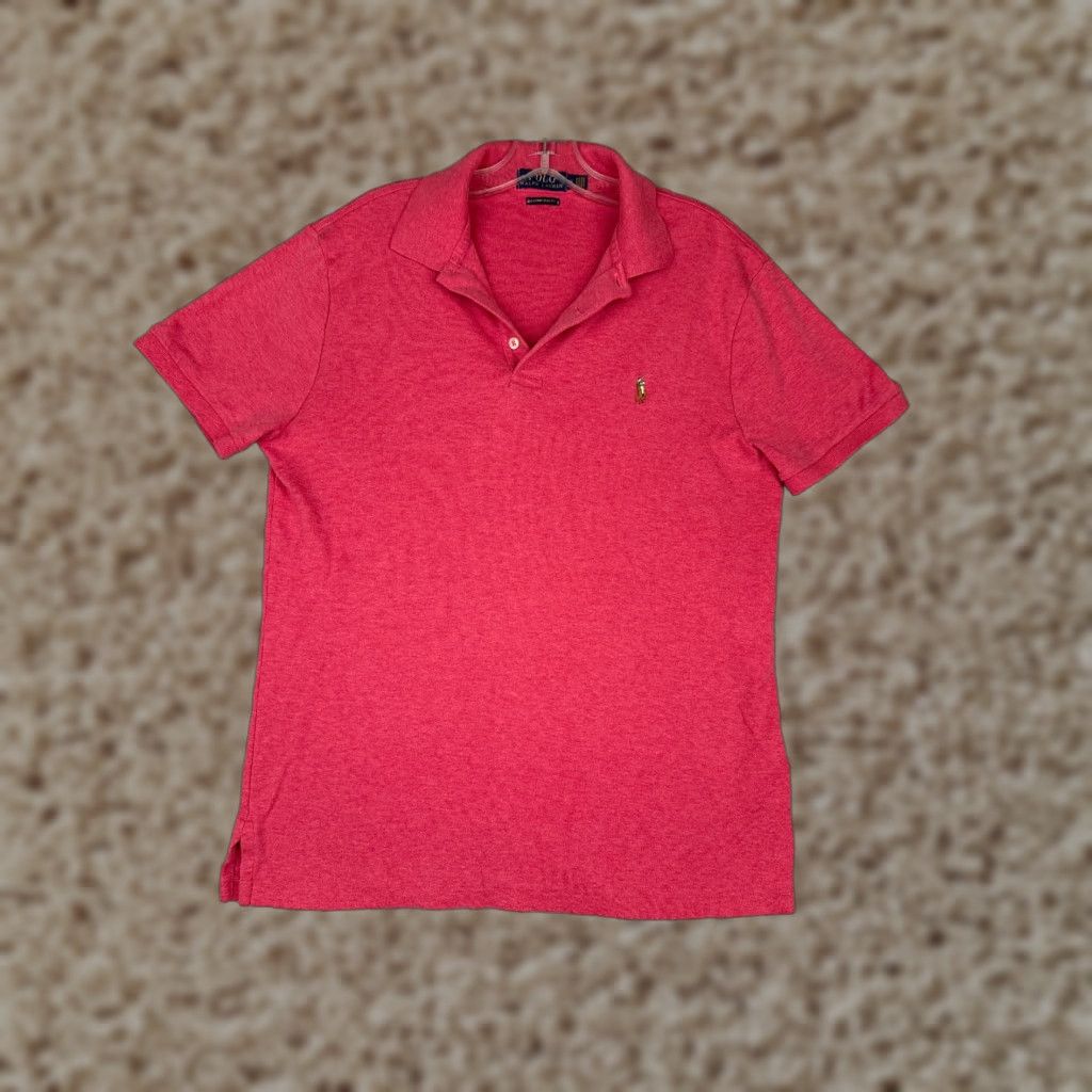 Polo Ralph Lauren Shirt Men M Pink Short Sleeve Slim Fit Cotton Polo Shirt Mens Slim Fit Modern American Sports 90s (if applicable)