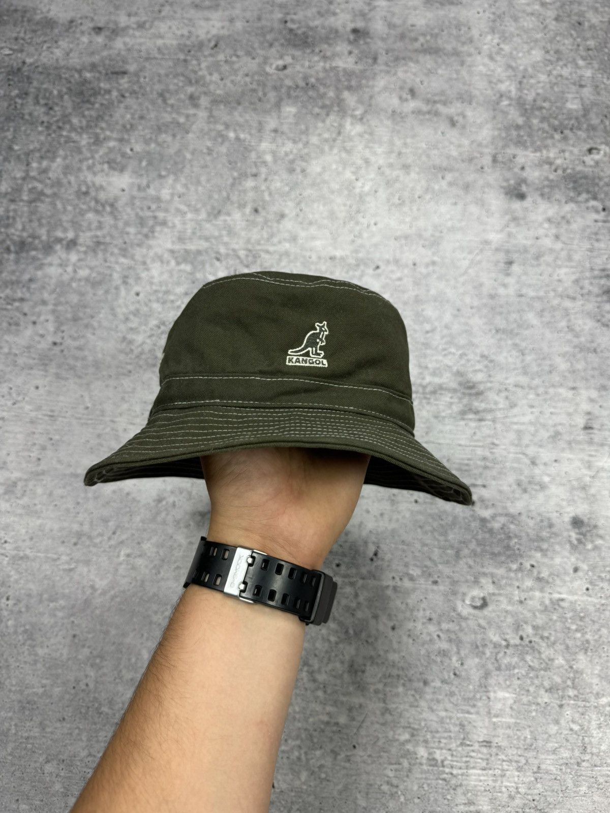 Kangol × Vintage Vintage 90’s Y2K Style Olive Logo Drill Warm Panama Hat S-M Size ONE SIZE - 1 Thumbnail