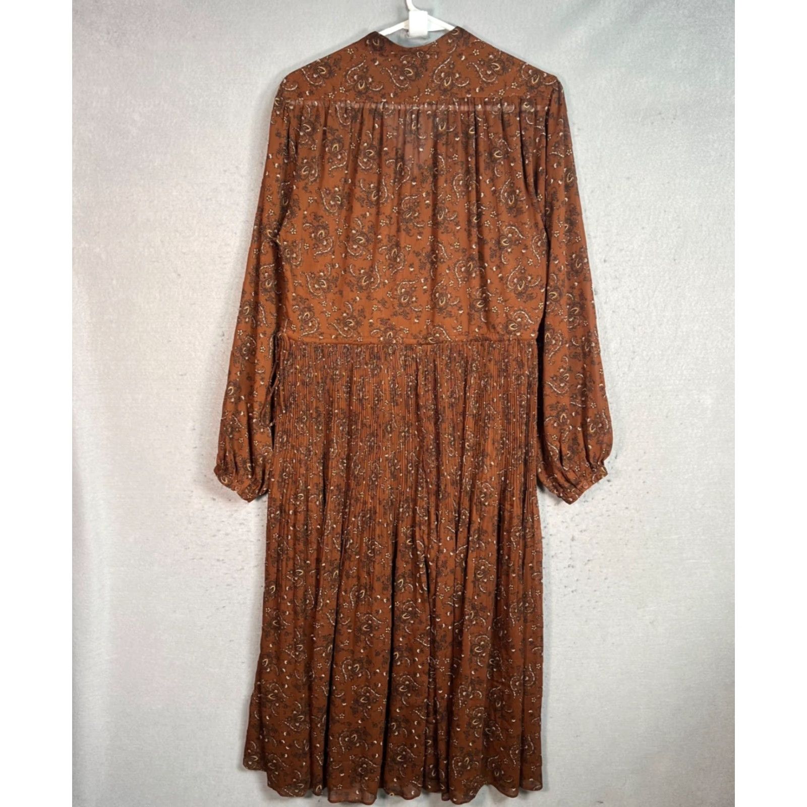Uniqlo VINTAGE Uniqlo Womens Small Long-Sleeve Paisley Midi Dress Brown Polyester Size S / US 4 / IT 40 - 2 Thumbnail