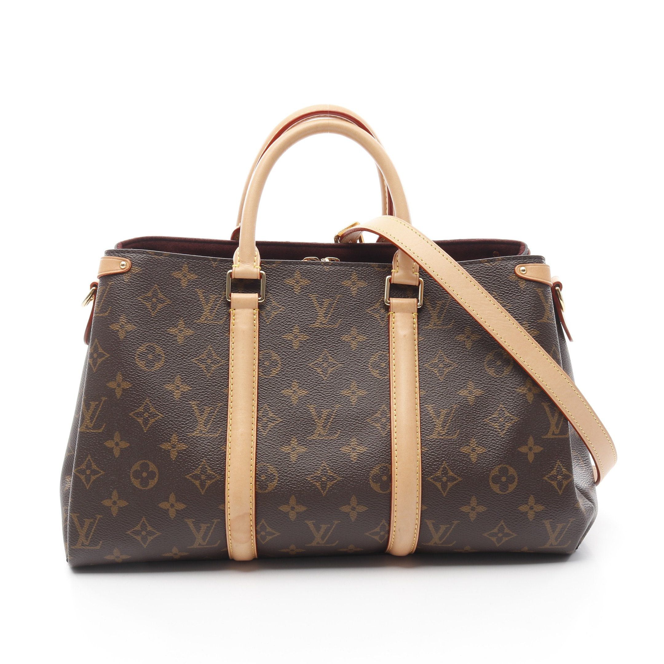 Louis Vuitton Soufflot Mm Monogram Handbag Leather Brown