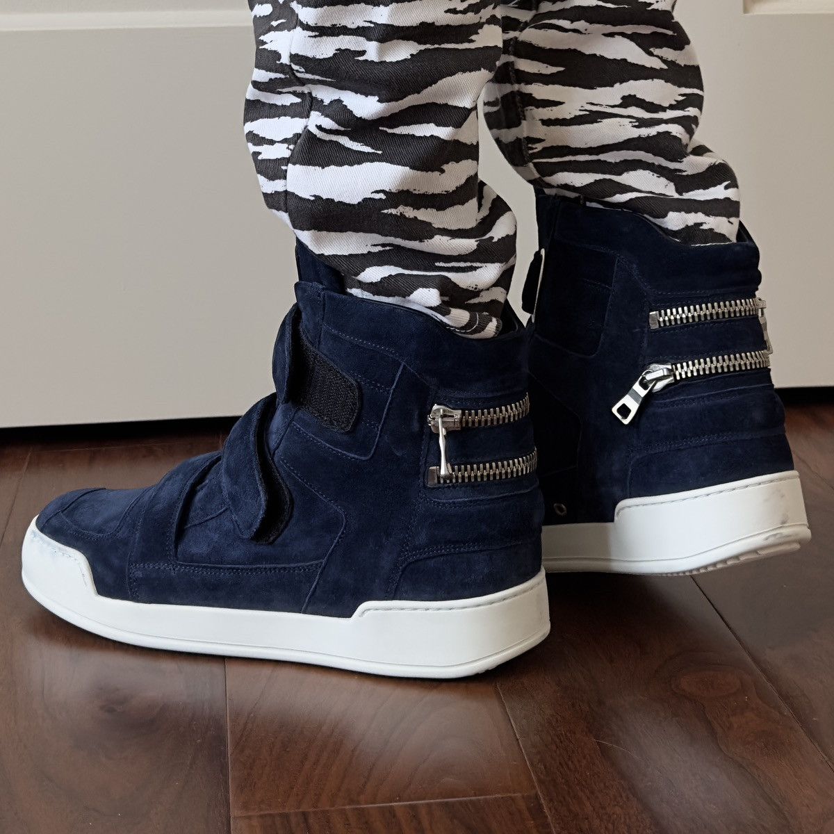 Balmain Balmain Blue Suede Velcro Strap High-Top Sneakers Size US 10 / EU 43 - 6 Thumbnail