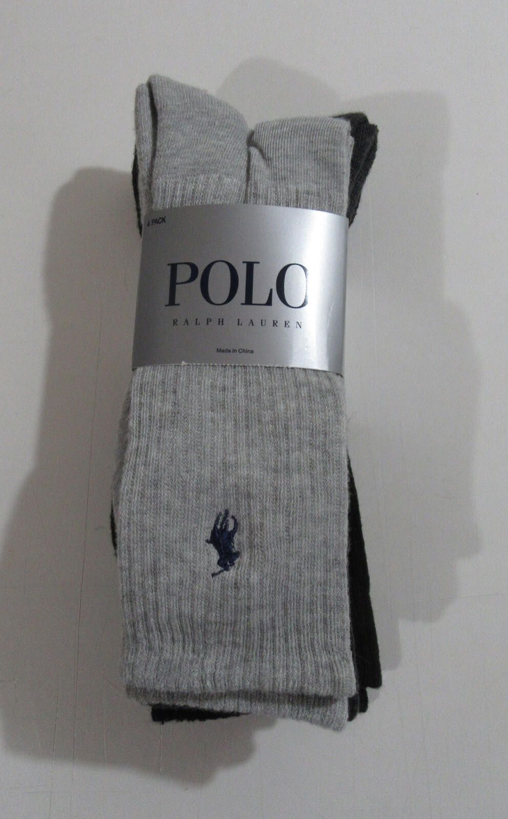 Polo Ralph Lauren Polo Ralph Lauren 4 Pack Mens Crew Socks Assorted Grey/Black Size ONE SIZE - 1 Thumbnail