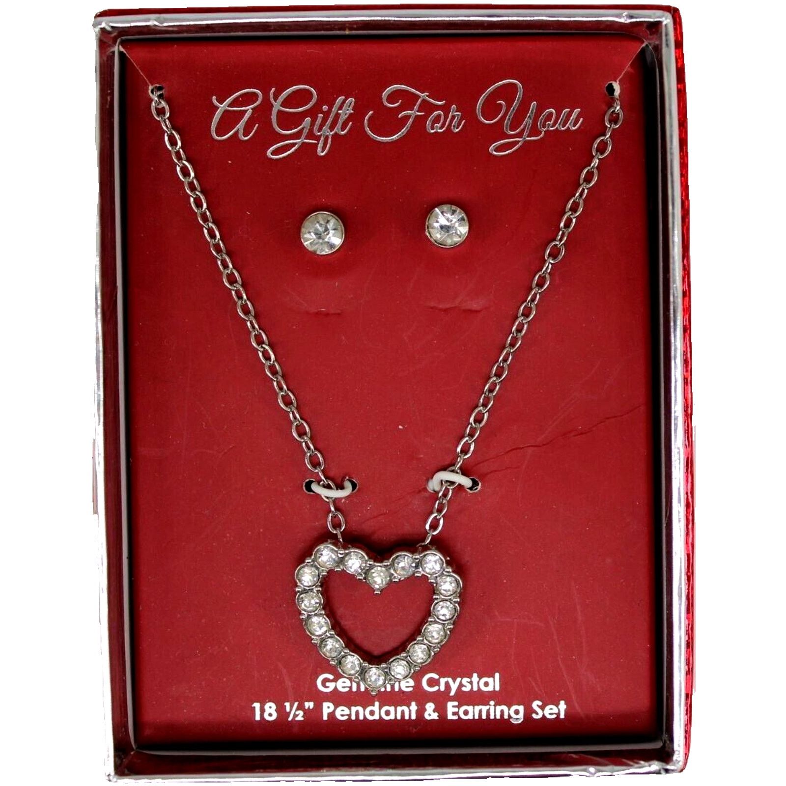 Other A Gift For You Necklace Earring Set Crystal Heart • 18-1/2" Size ONE SIZE - 1 Thumbnail