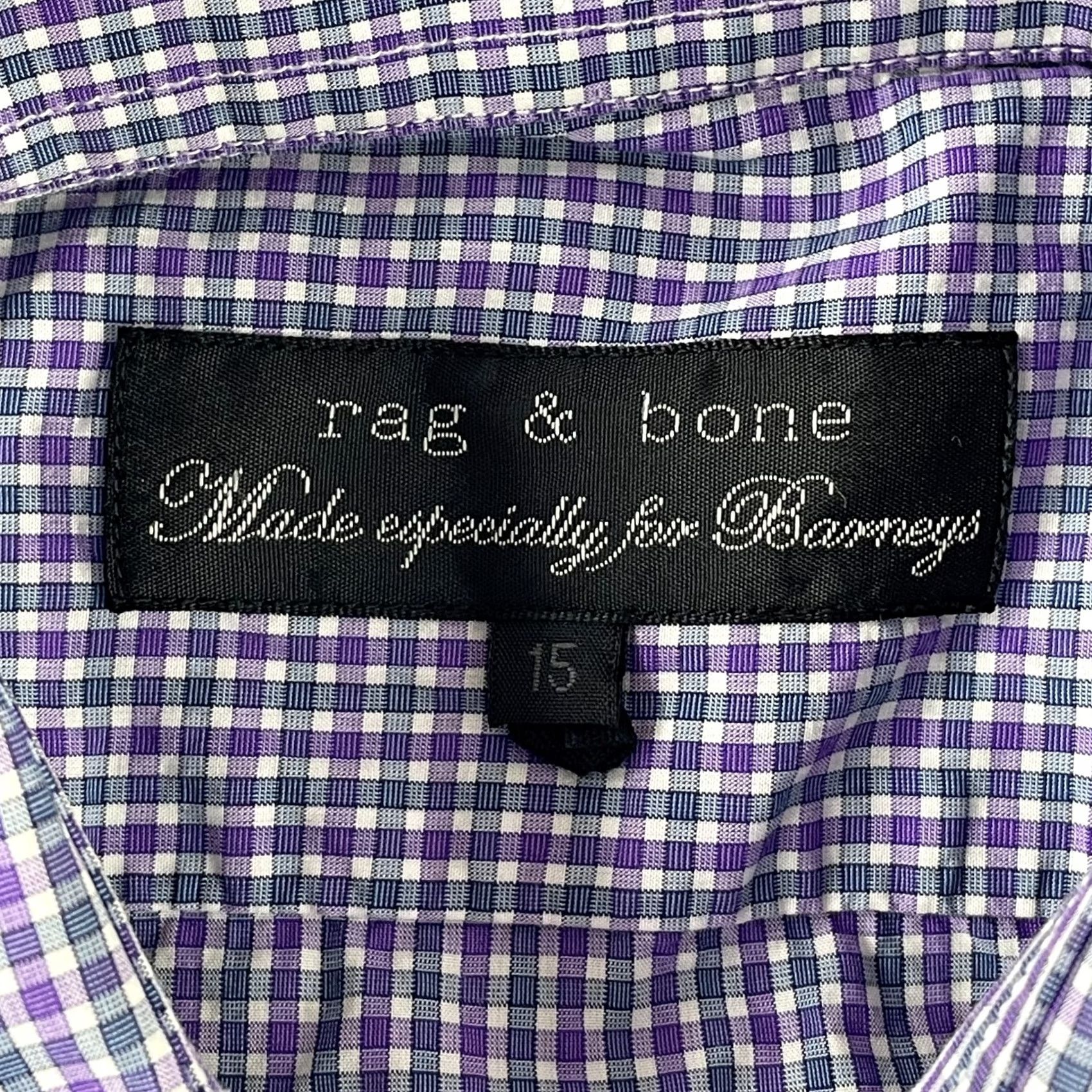 Rag & Bone rag & bone Dress Shirt Men 15 Purple Gingham Check Luxury Designer Long Sleeve Shirt Mens Size 40R - 3 Thumbnail