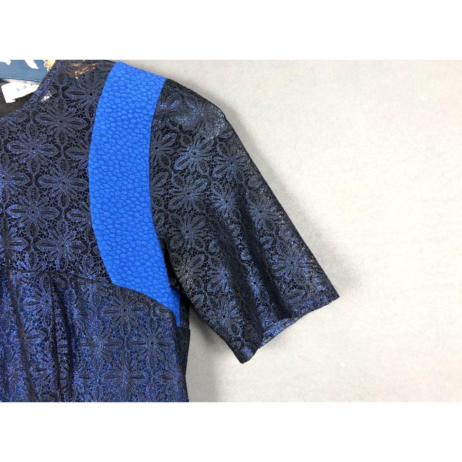 Sandro Sandro Women's Short Sleeve Mini Dress Size 1 Blue & Black Lace Panel Spandex Size 25" / US 0 / IT 36 - 5 Thumbnail