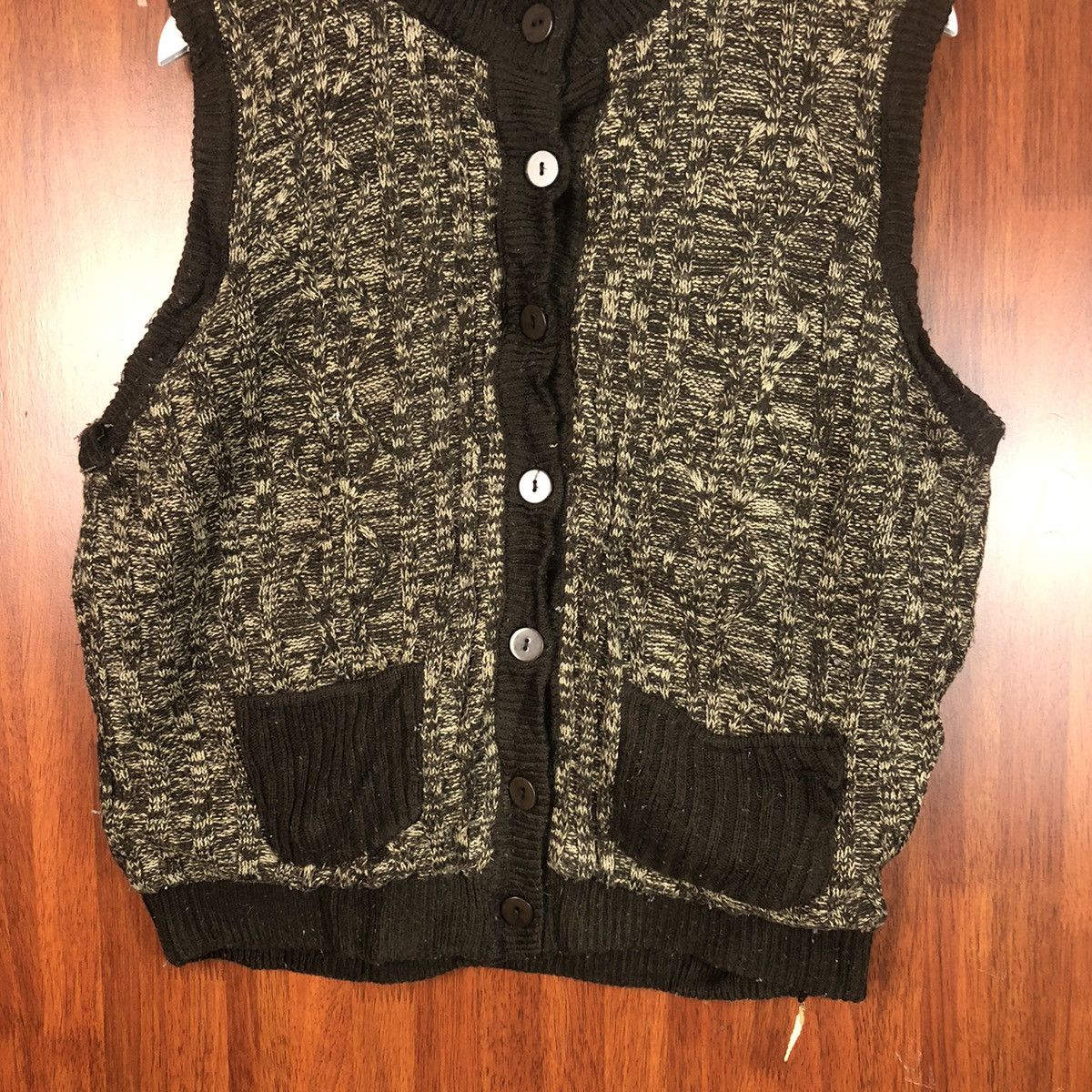 Japanese Brand Relinon Brown Cardigan vintage knitwear Vest #7492 Size L / US 10 / IT 46 - 3 Thumbnail