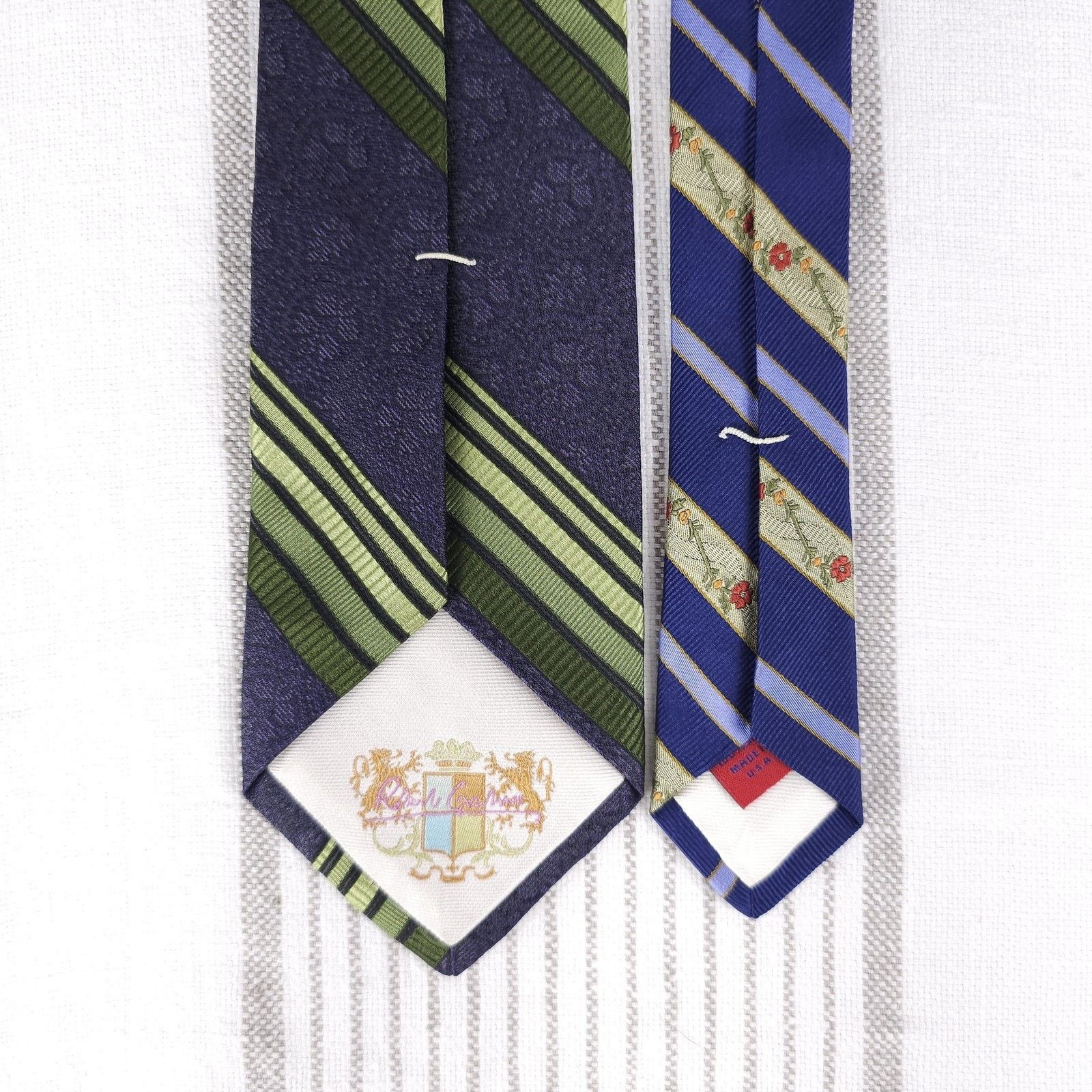 Robert Graham ROBERT GRAHAM Tie Silk Blue Green Diagonal Striped Repp Size ONE SIZE - 8 Thumbnail