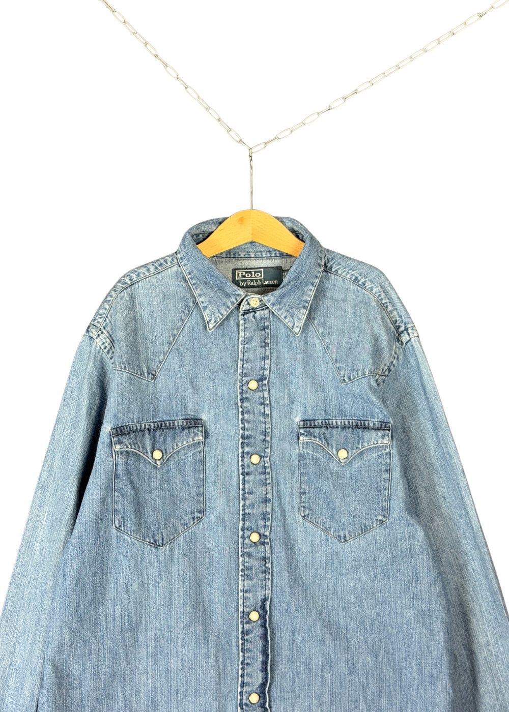 VTG PRL Faded Denim Western Shirt - Pearloid Snaps - Size S image 4