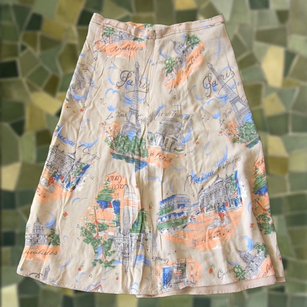 Liz Claiborne Vtg Liz Claiborne Skirt Paris Arc De Triomphe Brown Pink Blue Midi A-Line 10 Womens Zip Measurements 29" Waist 29" Waist to Hem Vintage Size 32" / US 10 / IT 46 - 1 Thumbnail