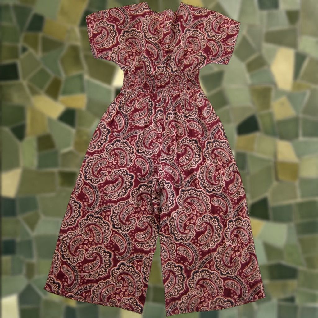 Vintage NWT Patrons Of Peace Red Black Floral Paisley Pocket Rayon Wide Leg Jumpsuit S Size 28" / US 6 / IT 42 - 1 Thumbnail