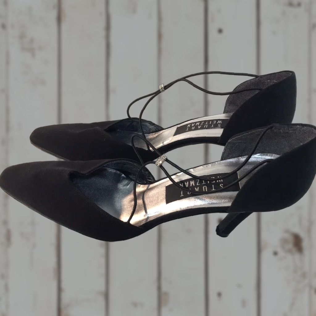 Stuart Weitzman Stuart Weitzman Black Fabric Slingback Heels Womens Size 7.5A 3in Stiletto Rhinestone Modern Party Size US 8 / IT 38 - 1 Thumbnail