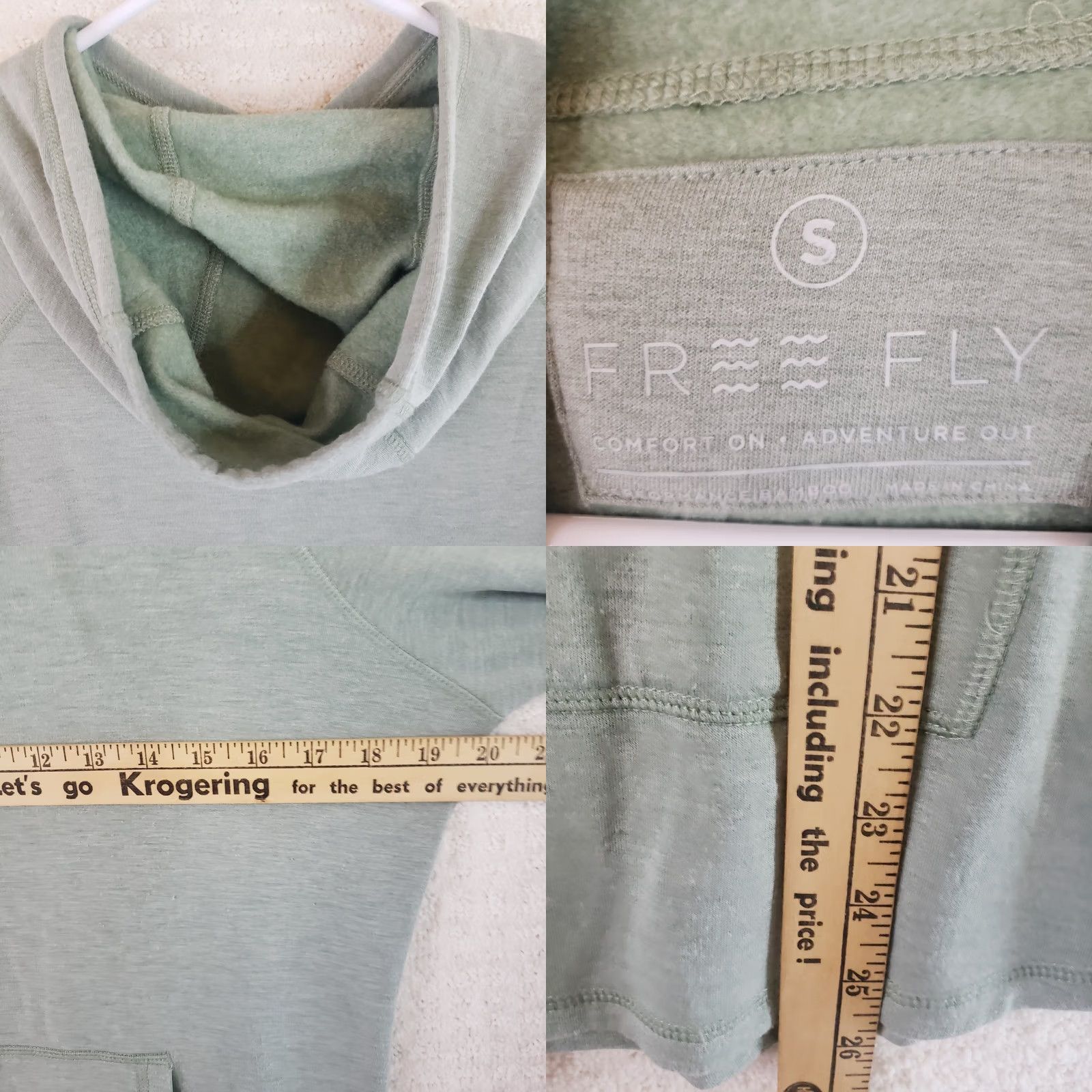 Vintage Free Fly Hoodie Men's S Green Pullover Lightweight Bamboo Fishing All Seasons Breathable Thumb Hole Sports Outdoor Casual Workwear Jacket Shirt Size US S / EU 44-46 / 1 - 9 Thumbnail