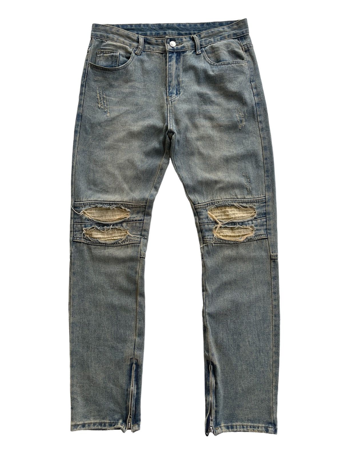 image of Distressed Denim Japanese Ushiyama Ice Distressed Biker Denim in Rusty Light Blue, Men's (Size 33)