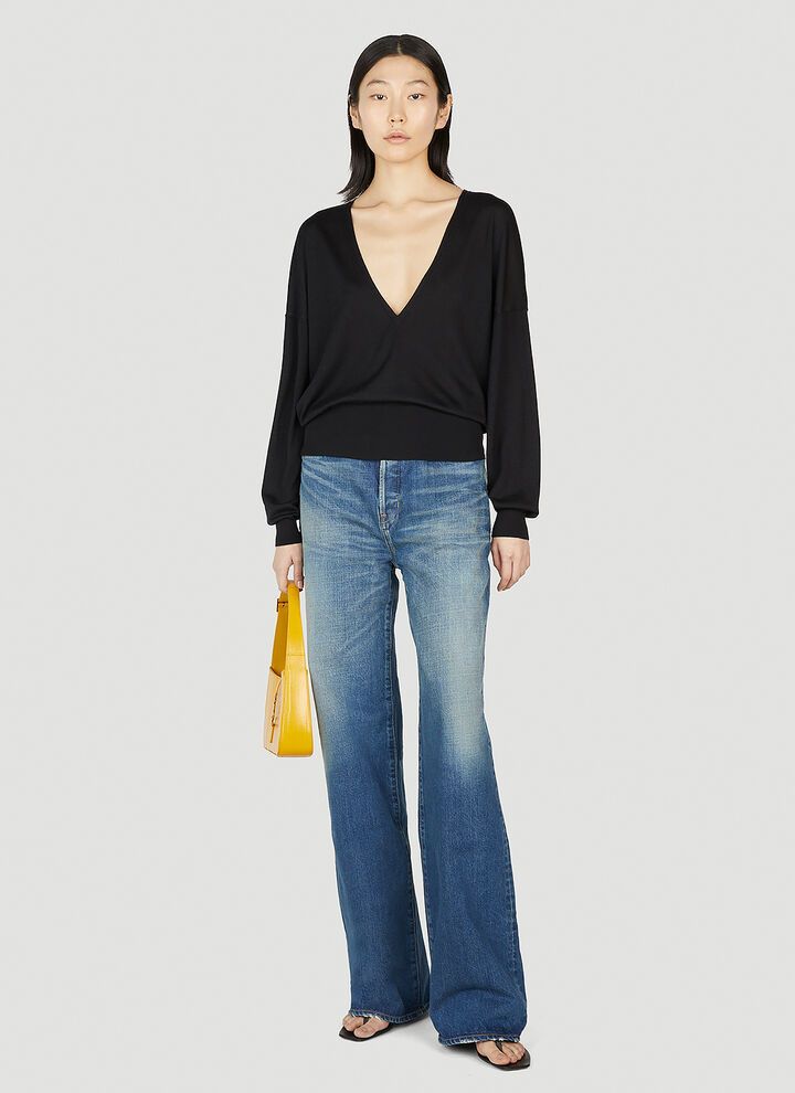 Saint Laurent Paris o1s1wg111024 V-Neck Sweater Wool And Silk in Black Size XL / US 12-14 / IT 48-50 - 2 Thumbnail