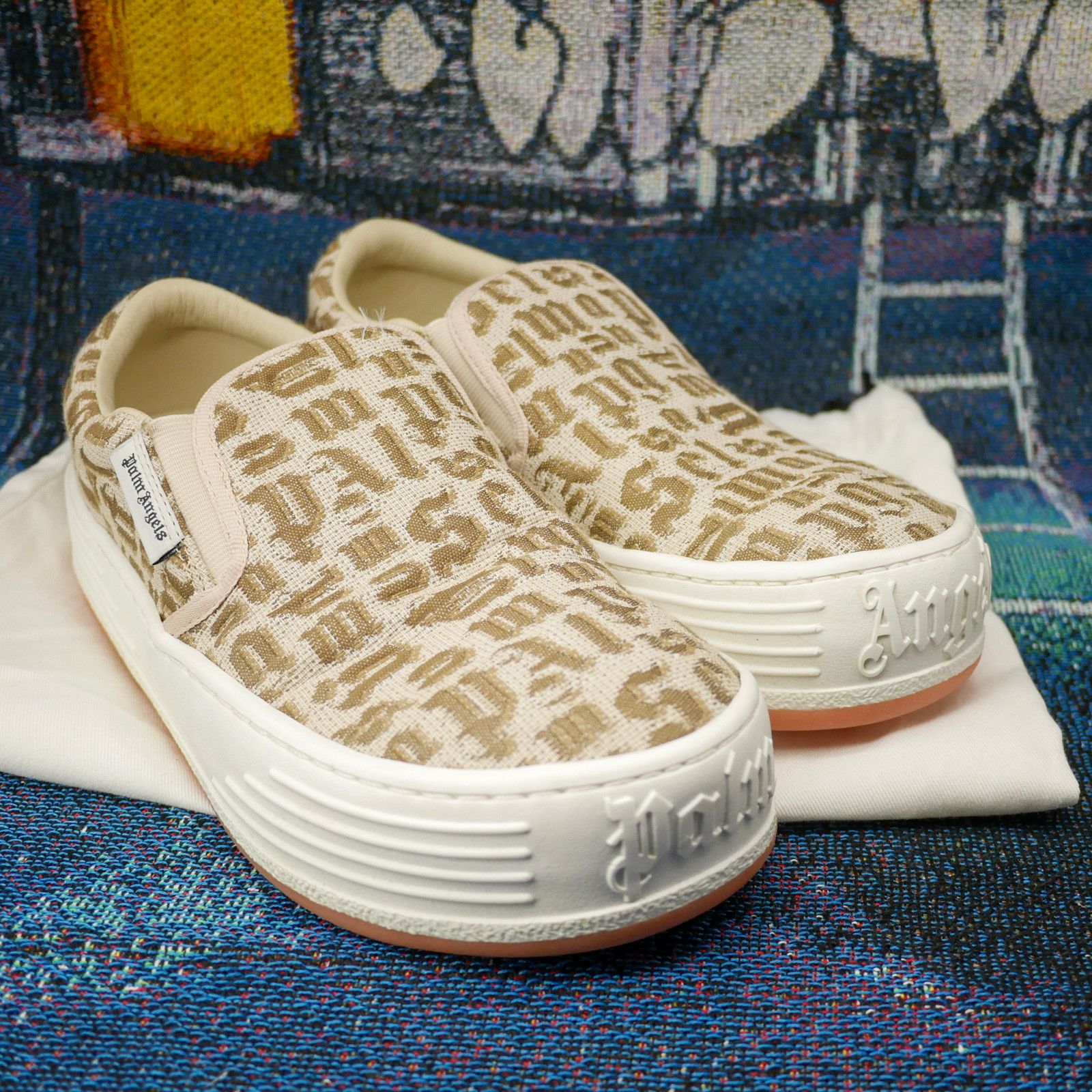Palm Angels Palm Angels Slip Ons Beige AOP Font Size 37 Size US 5.5 / IT 35.5 - 3 Thumbnail