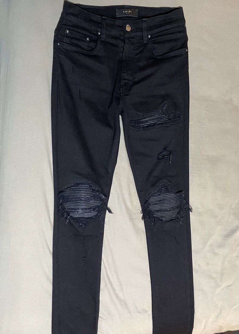 Amiri Amiri Leather patchwork mx1 pure black brand new jeans 2502 Size US 29 - 1 Thumbnail