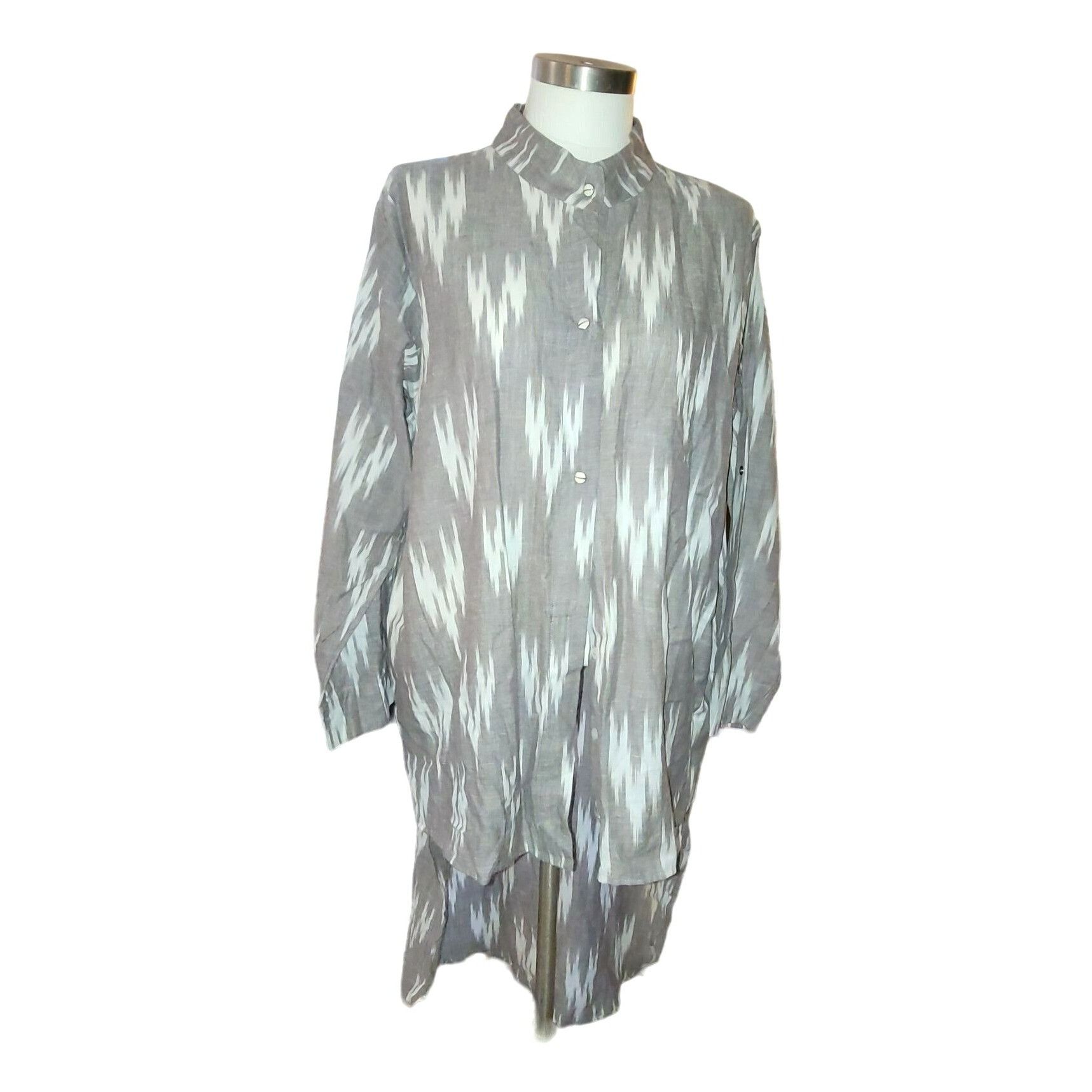 Vintage ZhenNymph Shirt Gray & White Ikat Pattern Button-Down High L Size L / US 10 / IT 46 - 1 Thumbnail