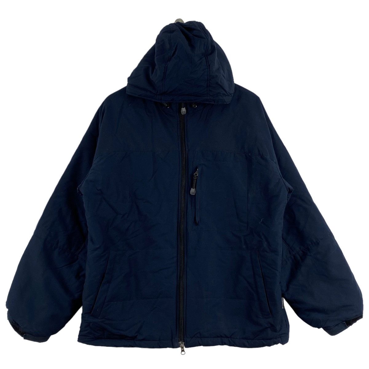 Japanese Brand Vintage PBI Japanese Brand Plain Navy Hooded Bomber Jacket Size US L / EU 52-54 / 3 - 1 Thumbnail