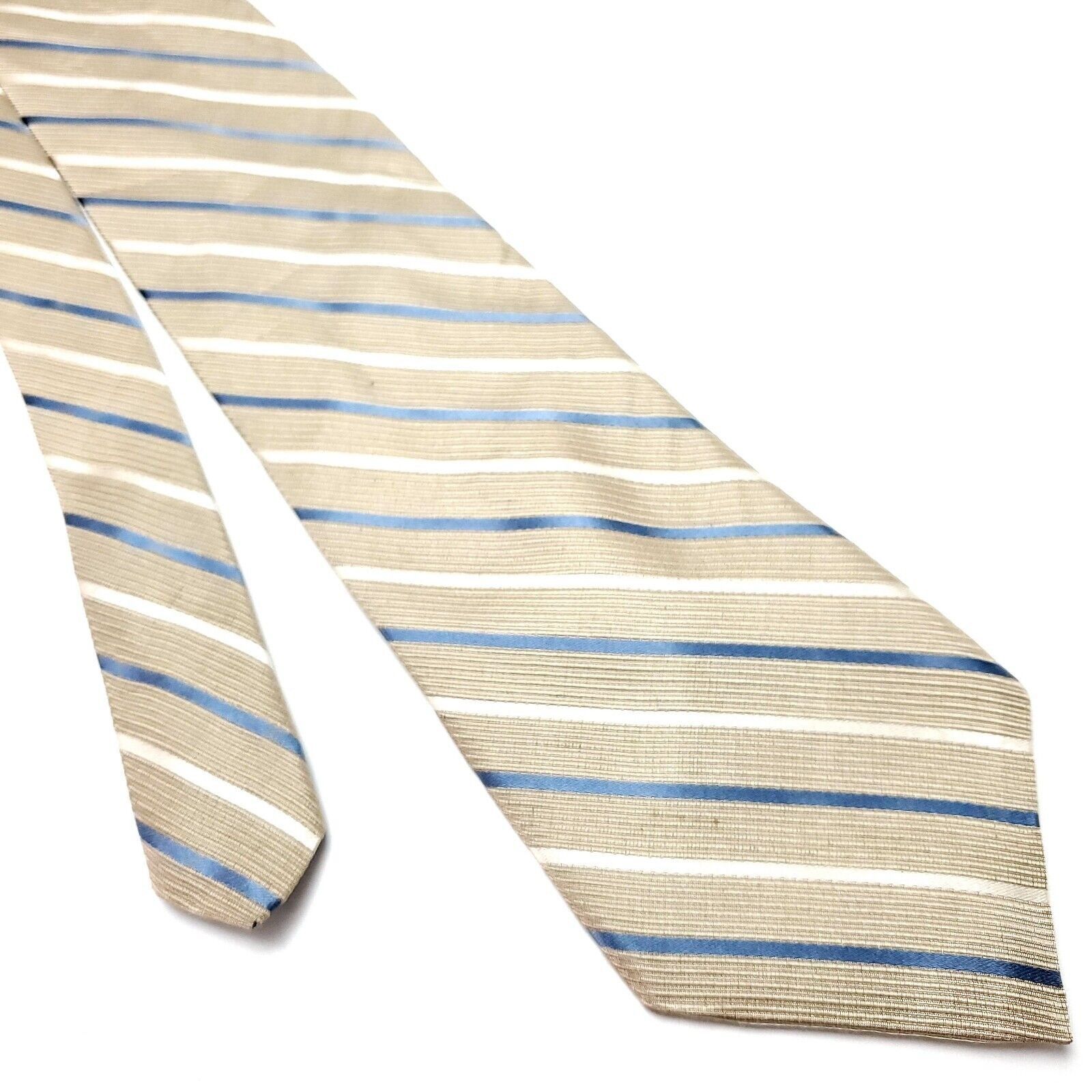 Calvin Klein Calvin Klein Silk Tie Woven Tan Striped Blue Size ONE SIZE - 1 Thumbnail