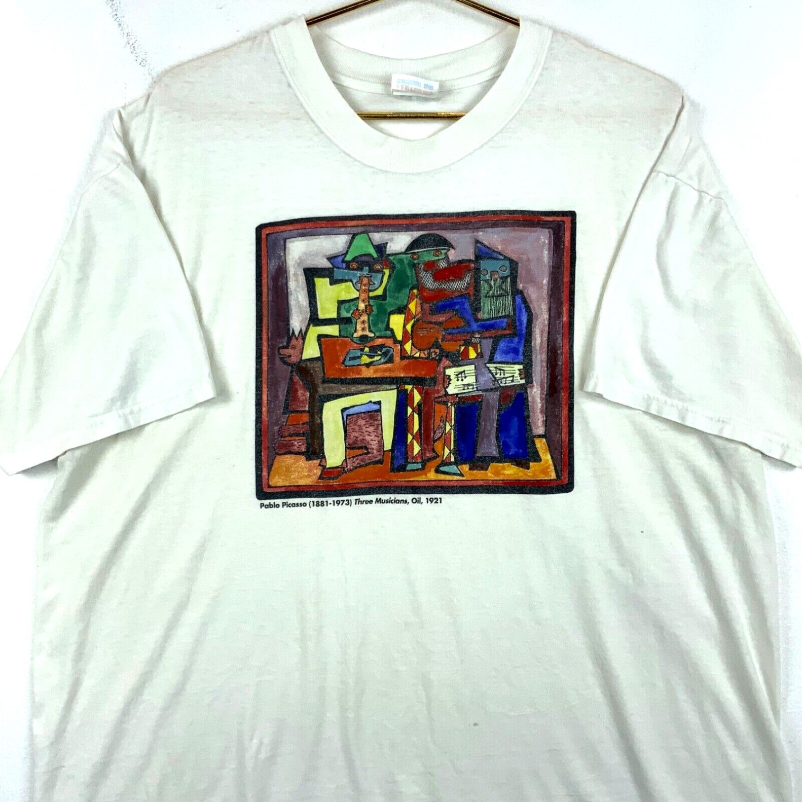 image of Hanes Vintage Pablo Picasso Three Musicians Oil Painting T-Shirt Size XL White, Men's