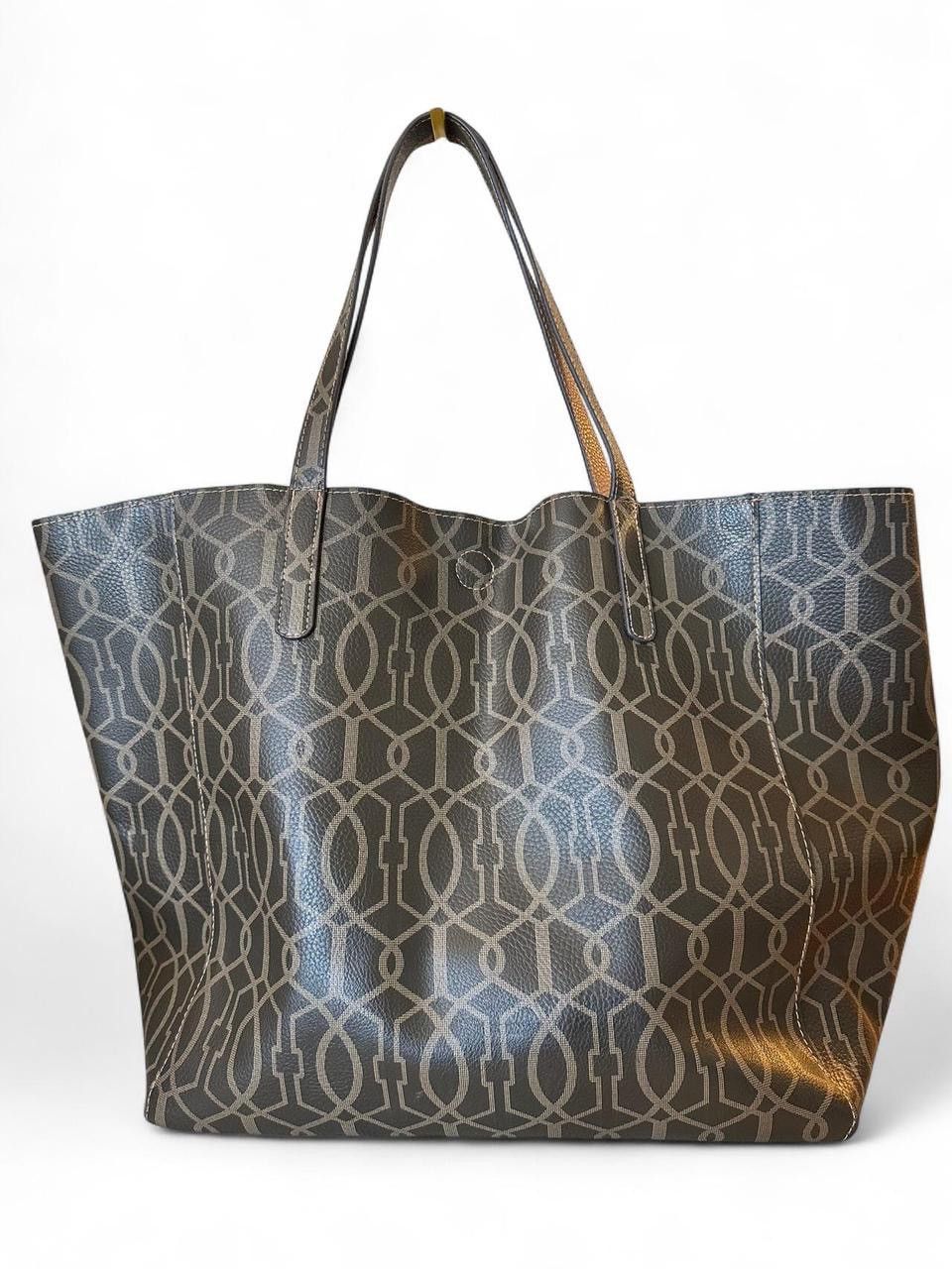 Other Reversible Brown Geometric / Tan PVC Tote – Magnetic Closure Size ONE SIZE - 1 Thumbnail