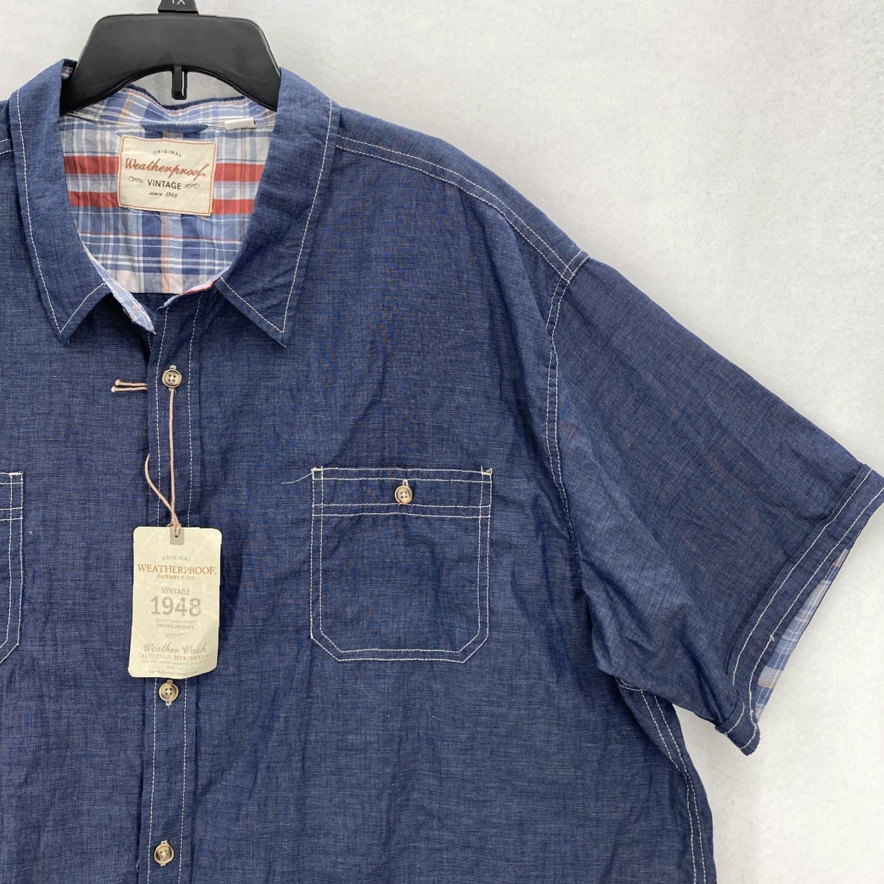 Weatherproof Weatherproof Shirt Mens 3XL Navy Blue Short Sleeve Button Up Pockets Vintage Style Classic Weatherproof Vintage branding Size US XXL / EU 58 / 5 - 2 Thumbnail