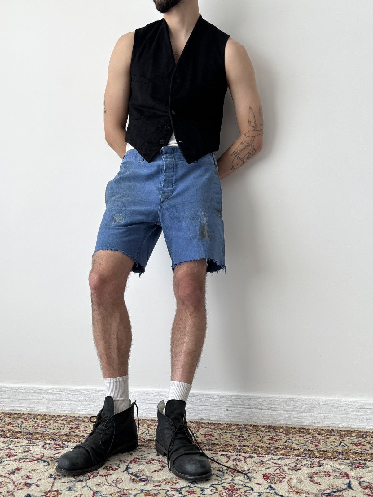 Vetra 1970s Vintage French Workwear Sanfor Thrashed Heavy Shorts Size US 30 / EU 46 - 2 Thumbnail
