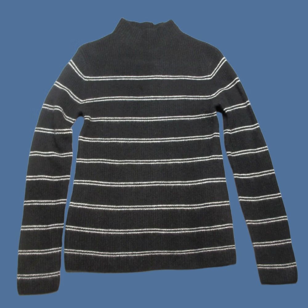 Vintage Magaschoni Sweater Womens Small Black White Striped Cashmere Rib Knit Mock Neck Size S / US 4 / IT 40 - 1 Thumbnail