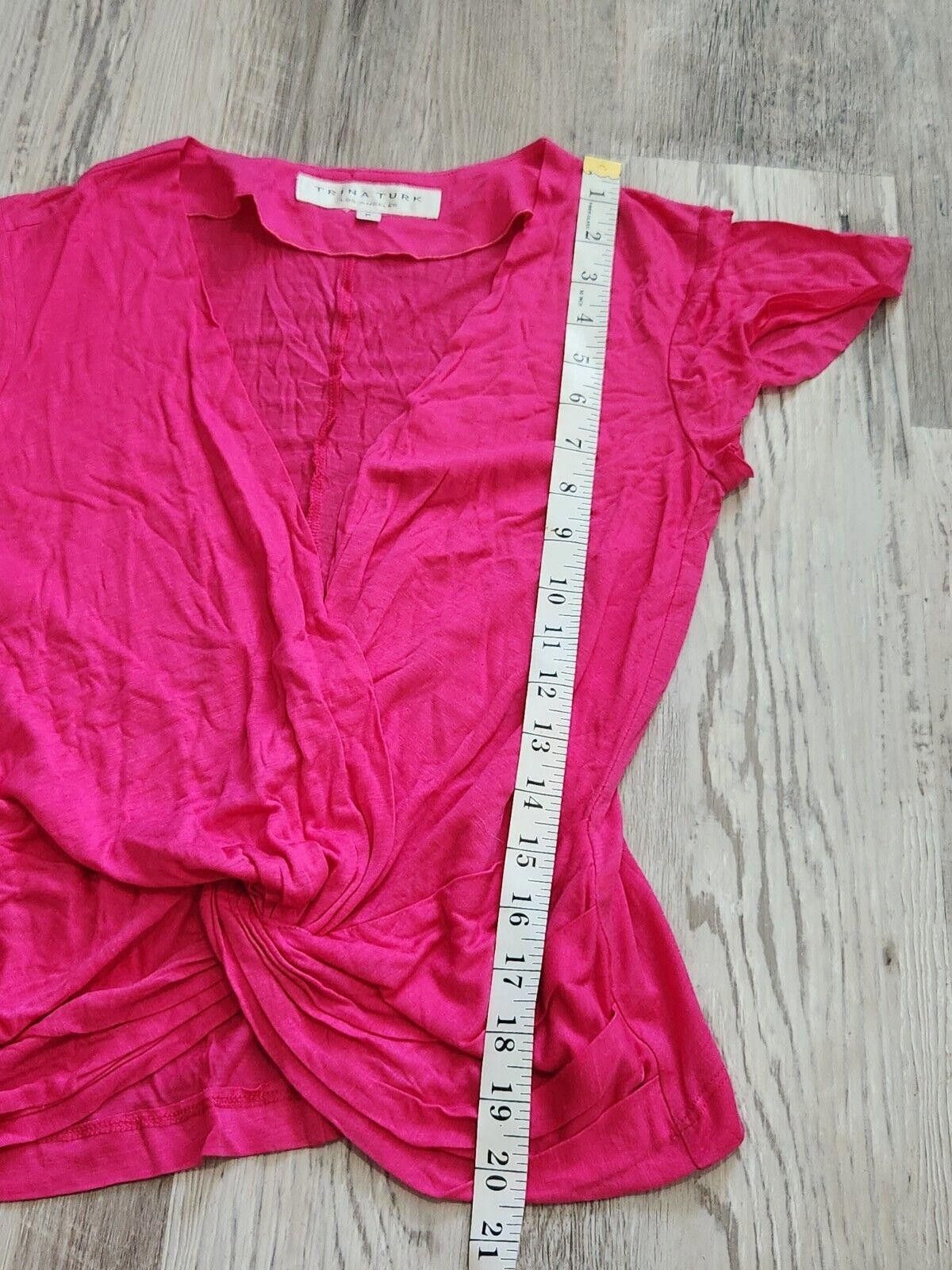 Designer Trina Turk Top Petite Small Hot Pink V Neck Silky Cap Size S / US 4 / IT 40 - 6 Thumbnail