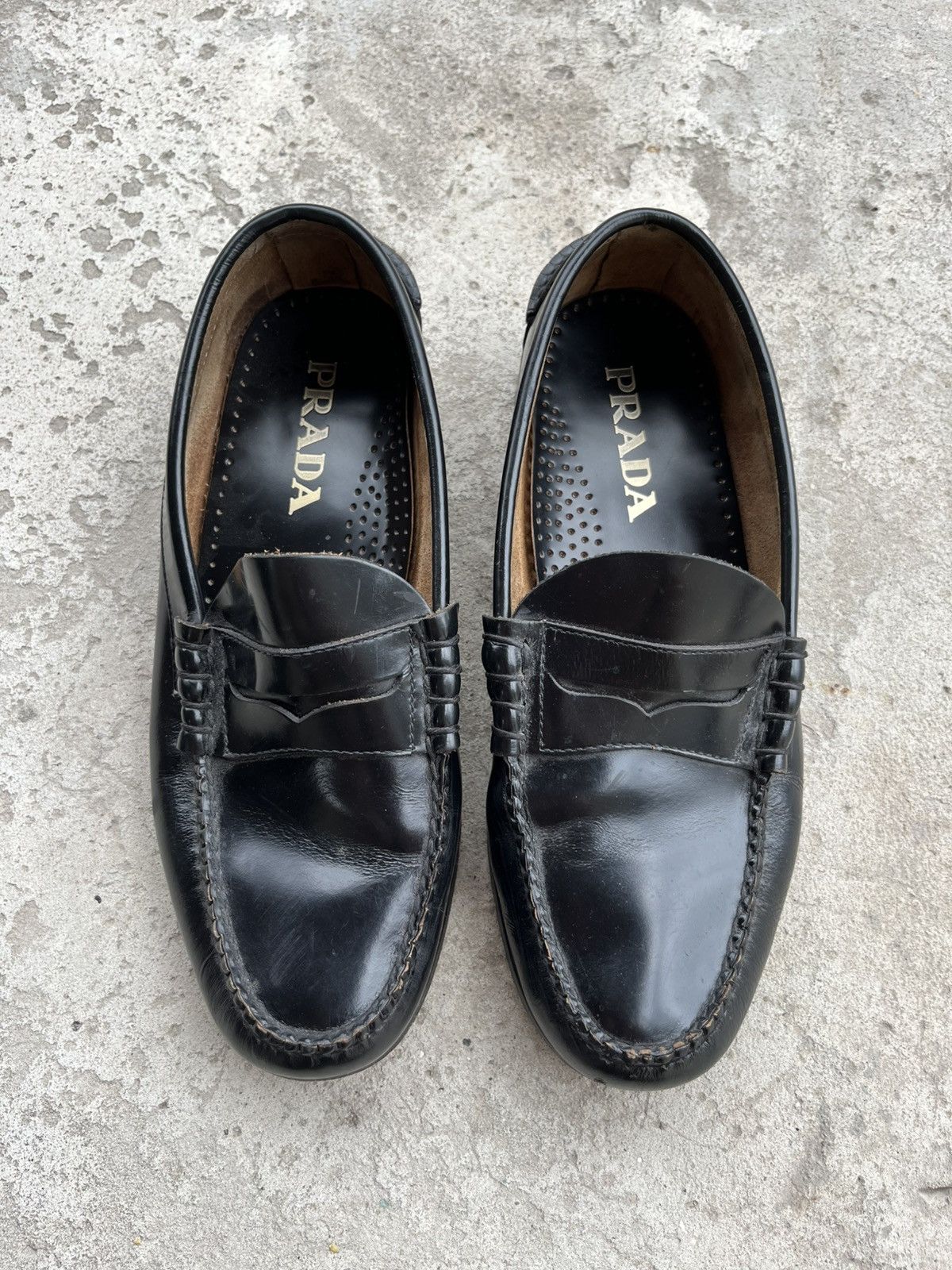 Prada Vintage Black Leather Loafers Formal Shoes, Men's (Size 7)
