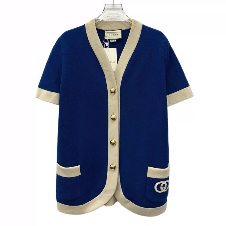 Gucci Gucci Blue logo embroidered wool single-breasted short-slee Size L / US 10 / IT 46 - 1 Thumbnail