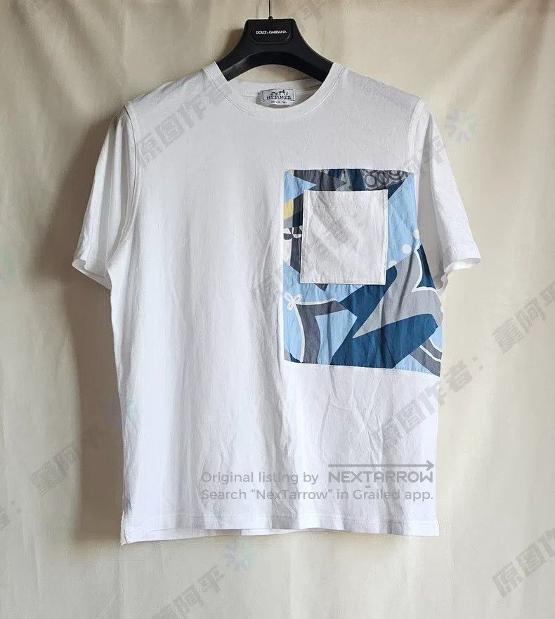 Hermes Hermes Men's short-sleeved T-shirt, white, silk patch, che Size US M / EU 48-50 / 2 - 1 Thumbnail