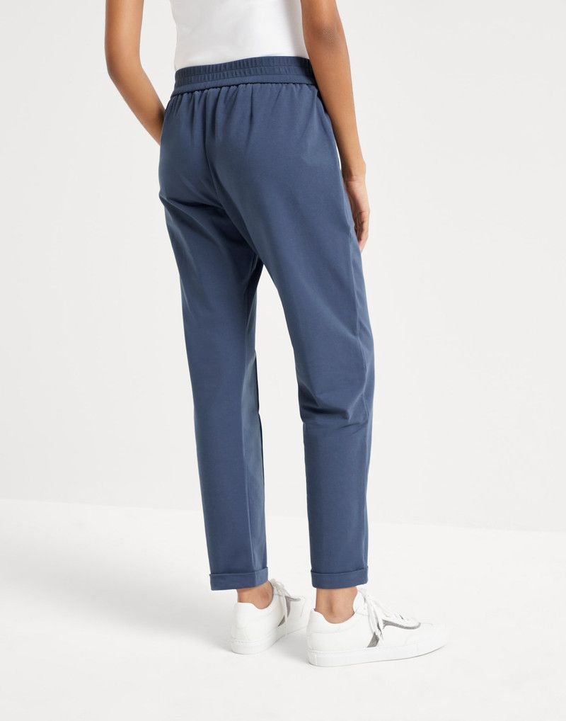 Brunello Cucinelli o1la1rc1a0326 Stretch Terry Track Trousers in Blue Size 27" / US 4 / IT 40 - 2 Thumbnail