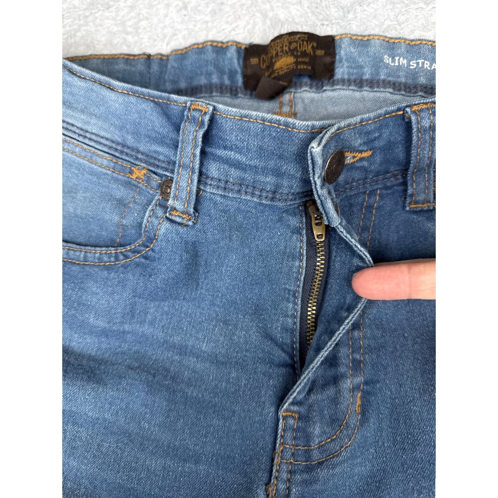 Vintage Copper & Oak Jeans Mens 32x30 Blue Slim Straight Leg Cotton Blend Medium Wash Size US 32 / EU 48 - 5 Thumbnail