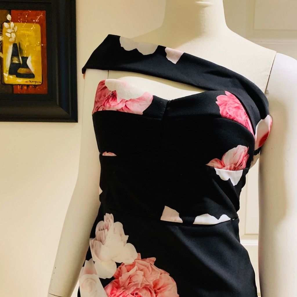 Other Zarga High Low Black Floral strapless dress Size L Size L / US 10 / IT 46 - 4 Thumbnail
