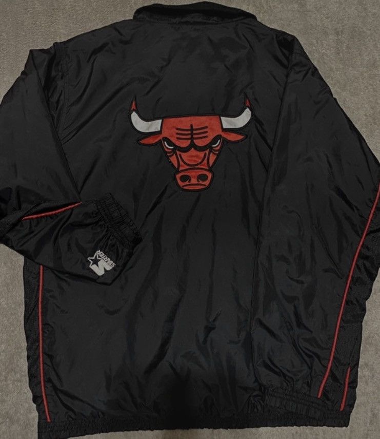 image of Bomber Jacket x Starter Vintage Starter Chicago Bulls Pullover Track Jacket Jordan in Black (Size L